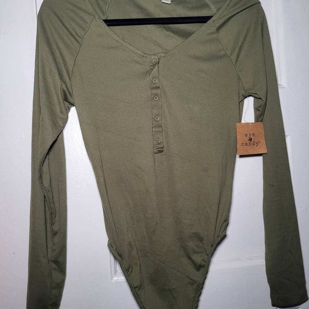 Eye Candy Sage Green Long Sleeve Bodysuit